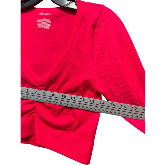 Wild Fable - Women's Long Sleeve V-Neck Front Cinch Crop Top - Pink -Extra Large - Picture 3 of 12